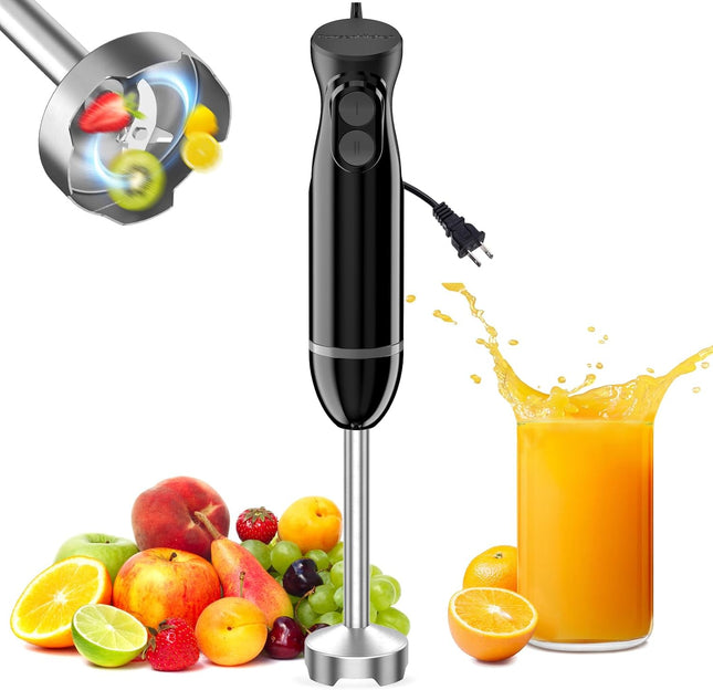 Hand Blender – 2-Speed Immersion Stick Mixer, Stainless Steel Blades for Soup