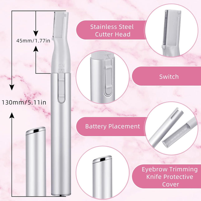 2 Pcs Electric Eyebrow Trimmer – Mini Face Shaver with Comb, Pink & Silver