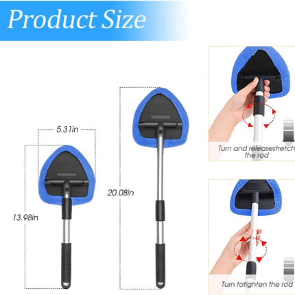 Extendable Car Windshield Cleaning Tool 180° Rotating Head Microfiber Pads Blue