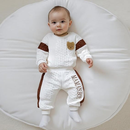 Infant Baby Boy Fall/Winter Outfit – Bear Romper & Pants 2-Piece Set