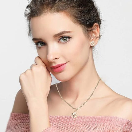 Rose Flower Necklace & Earrings Set for Women – 18K Gold Plated, Hypoallergenic Jewelry