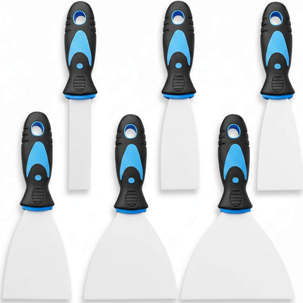 6 Pack Stainless Steel Putty Knife Set – Flexible Scrapers for Drywall & Wallpaper