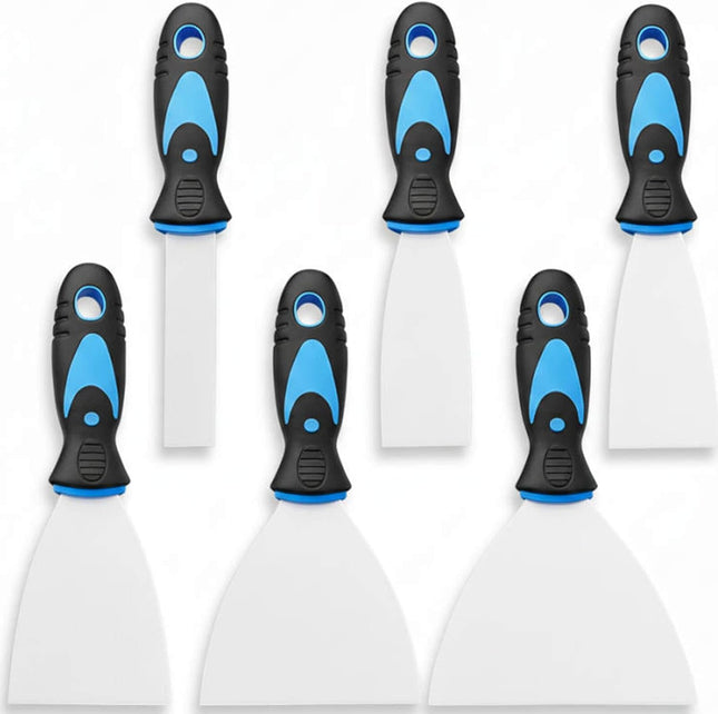 6 Pack Stainless Steel Putty Knife Set – Flexible Scrapers for Drywall & Wallpaper