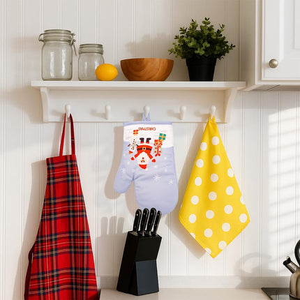 1 Pair Christmas Oven Mitts – Santa & Snowman Kitchen Gloves for Baking, Cooking, and Grilling