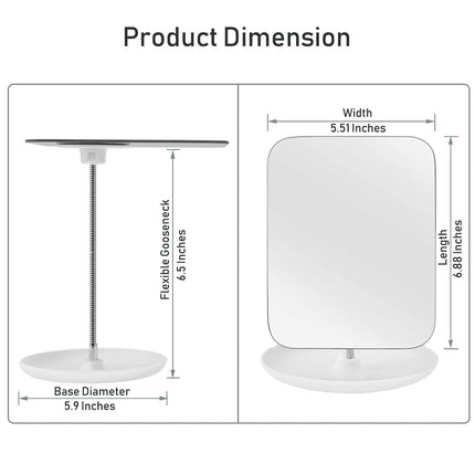 Table Vanity Makeup Mirror with Stand, Adjustable Gooseneck, 360° Rotating, Portable Desk Mirror
