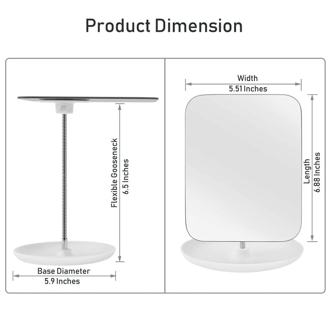 Table Vanity Makeup Mirror with Stand, Adjustable Gooseneck, 360° Rotating, Portable Desk Mirror