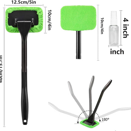 Car Windshield Cleaning Tool 5 Reusable Microfiber Pads Extendable Handle Green