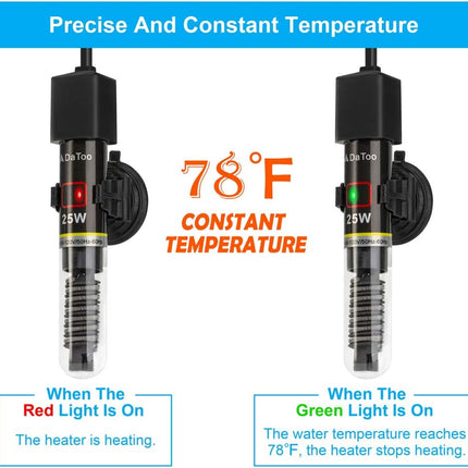 DaToo Mini Aquarium Heater 25W for 1-5 Gallon Fish Tanks with Free Thermometer Sticker