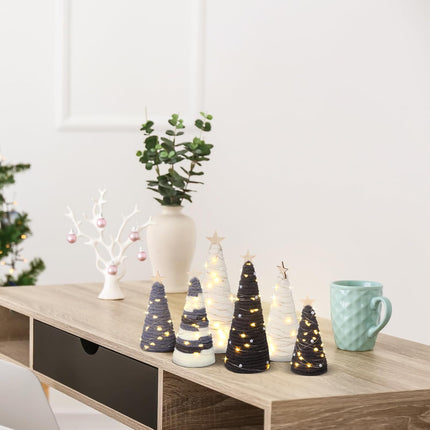 6 Pcs Boho Christmas Yarn Tree Set Natural Yarn Cone Pedestal Trees Xmas Décor