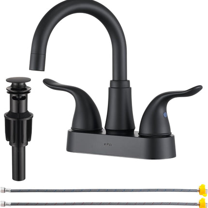 Matte Black Bathroom Faucet – 2-Handle Centerset with Pop-Up Drain