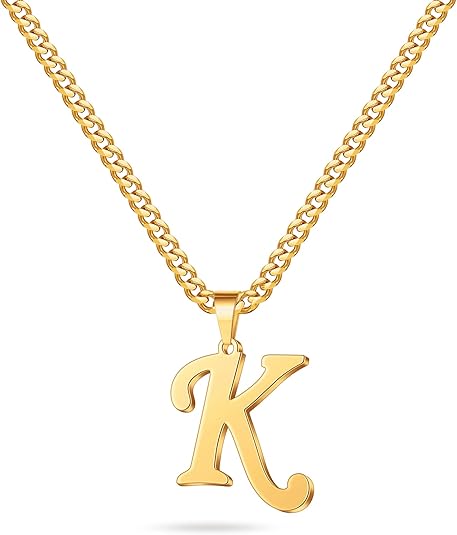 A-Z Initial Necklace for Men – Gold/Silver Cuban Link Chain, 20+2 Inches, Jewelry Gift