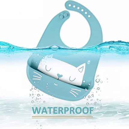 Baby Silicone Feeding Bibs 3pcs Adjustable Waterproof Bibs for Toddlers Mealtime