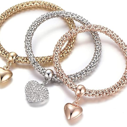 3PCS Crystal Charm Bracelets Tree of Life Heart Stretch Set Women
