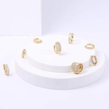 Small Gold Hoop Earrings Set for Women Diamond Pave Gold Hoops Silver Post