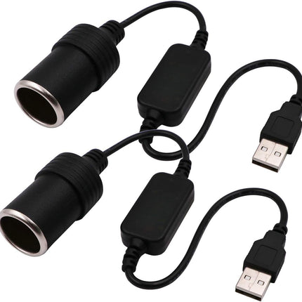 2-Pack USB A to 12V Car Cigarette Lighter Socket Converter Cable, 2A Max