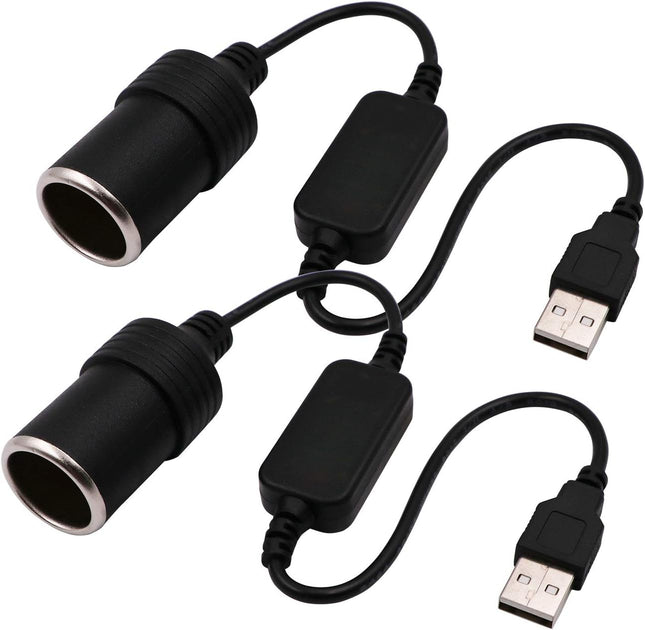 2-Pack USB A to 12V Car Cigarette Lighter Socket Converter Cable, 2A Max