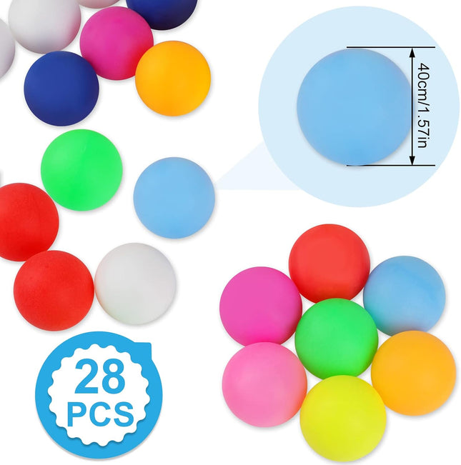 28 Pack 40mm Colourful Ping Pong Balls for Table Tennis, Kids Games, Crafts and Pet Toys