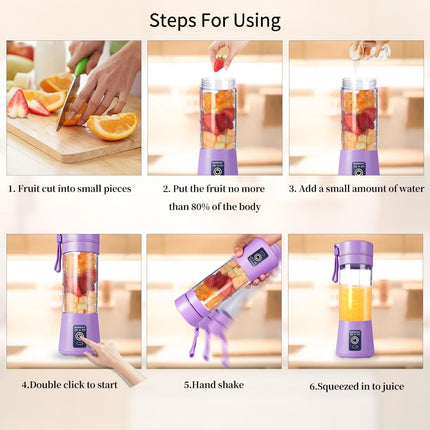 Portable USB Blender 380ml Mini Juicer Cup 6 Blades Rechargeable Smoothie Maker Purple