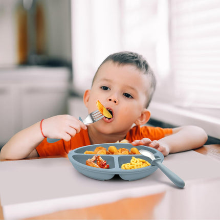 Baby Feeding Set – 2 Silicone Divided Suction Plates + 2 Spoons & Forks