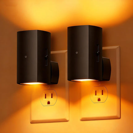 Night Lights 2 Pack, Rotating Plug, Amber Warm Light, Dusk to Dawn Sensor, Dimmable