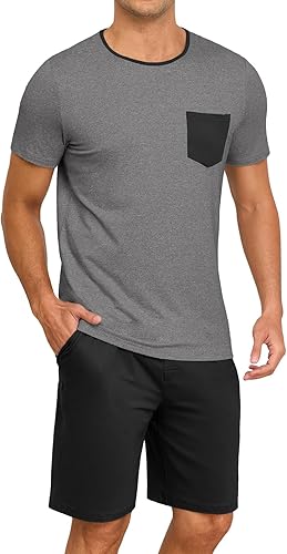 Men’s Summer Pajama Set Short Sleeve Shirt & Shorts Lightweight Sleepwear