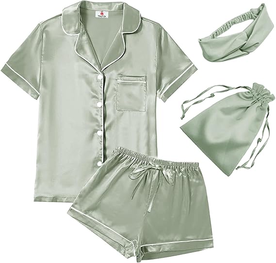 4PCS Womens Satin Pajama Set Silky Floral Sleepwear XS-4XL Loungewear