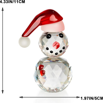 Christmas Glass Snowman Figurine | Red Hat Ornament & Paperweight