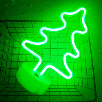 Green Neon Christmas Tree Light – Battery/USB Powered Christmas Sign with Base for Room Decor