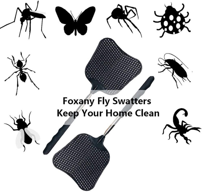 Telescopic Fly Swatters – 2 Pack, Heavy Duty Plastic with Stainless Handle