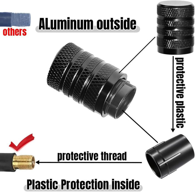 4-Piece Black Tire Valve Stem Caps – Aluminum, Corrosion-Resistant, Universal Fit