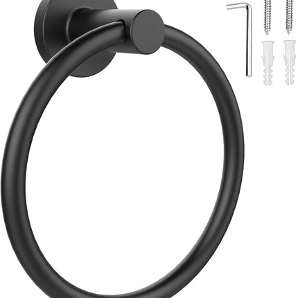Matte Black Towel Ring – Stainless Steel, Wall-Mounted, Heavy Duty