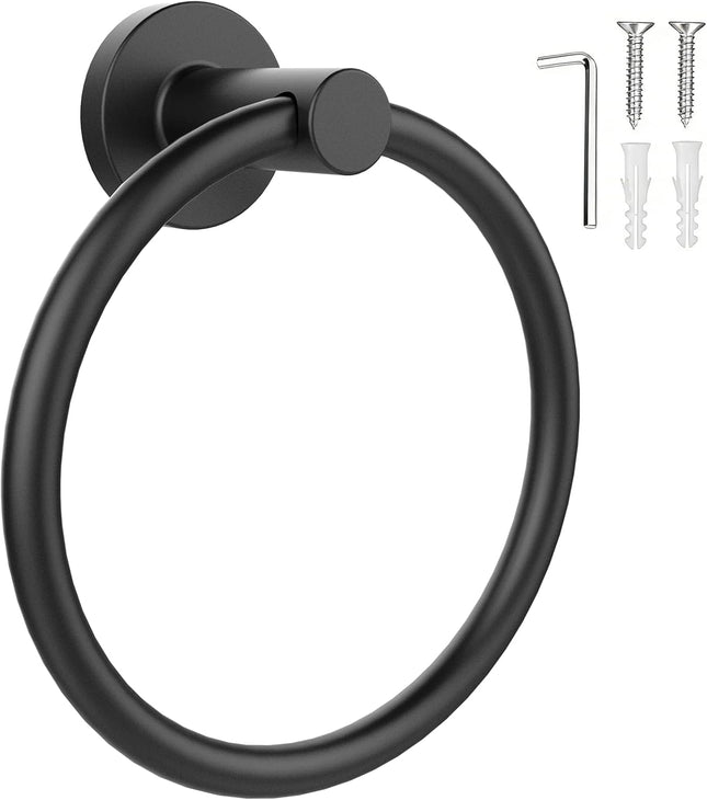 Matte Black Towel Ring – Stainless Steel, Wall-Mounted, Heavy Duty