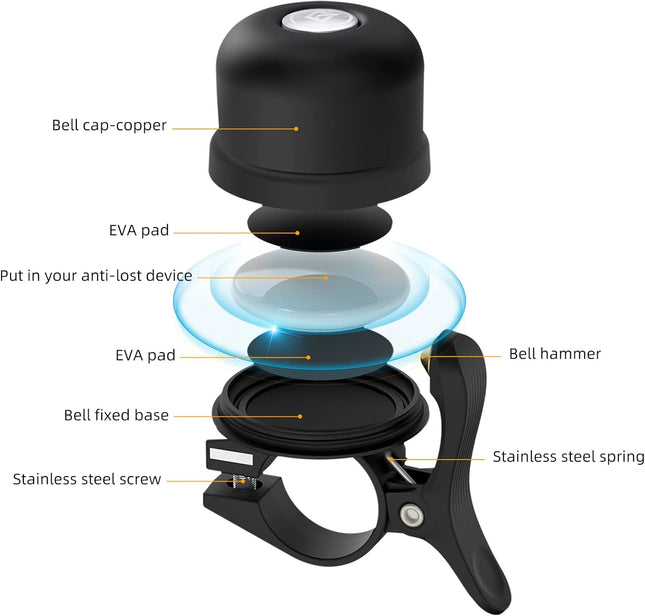 Bike Bell & AirTag Holder: Hidden GPS Tracker for 22.2mm, 25.4mm & 31.8mm Handlebars