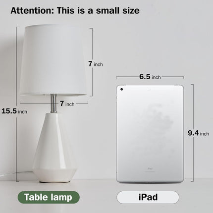 15.5" Ceramic Bedside Table Lamp 3 Color Temperatures Fabric Shade White