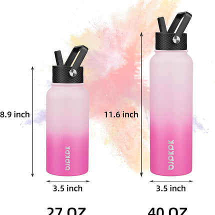 40oz Stainless Steel Insulated Water Bottle w/ 3 Lids Sakura BPA Free Flask