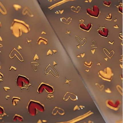 Valentine’s Day 5D Heart Nail Stickers: Red & Gold Embossed Nail Art for DIY Manicure