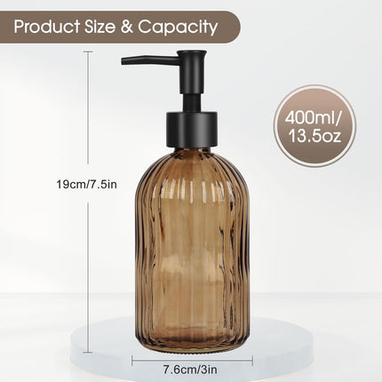 2-Pack Amber Glass Soap Dispenser Set 400ml Black Pump for Kitchen Bathroom Lotion