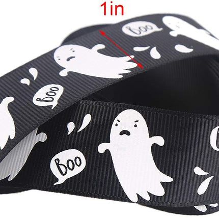 24-Yard Halloween Grosgrain Ribbon 1in, Ghost & Spider Print for Gift Wrapping