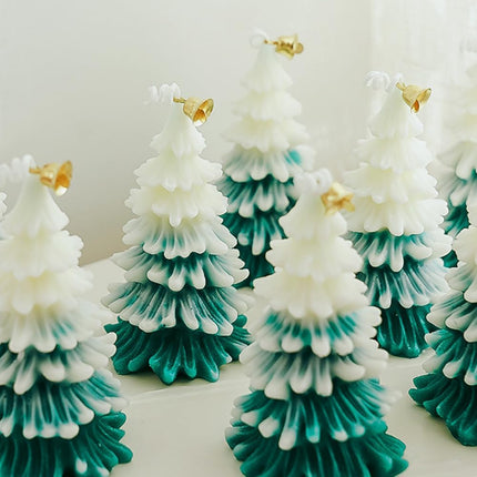 Christmas Tree Scented Candle – White Green Frosted Pine Holiday Home Decor