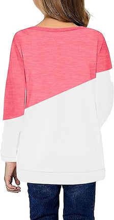 Girls Soft Casual Blouse Striped Color Block T Shirt Size 4-15 Years
