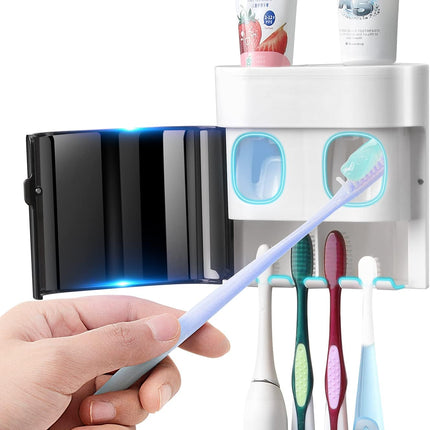 Wall-Mounted Toothbrush Holder & Toothpaste Dispenser – 4 Slots, Automatic Squeezer