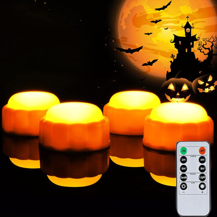 4-Pack LED Pumpkin Lights with Remote & Timer, Battery-Operated Halloween Decor