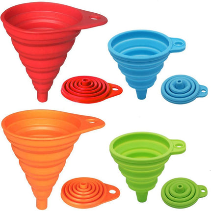 4-Pack Silicone Kitchen Funnels – Foldable, Collapsible, Small & Large