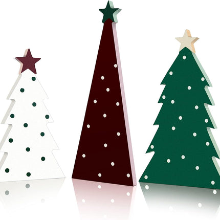 3PCS Christmas Tree Tabletop Signs – Wooden Miniature Xmas Home Decor