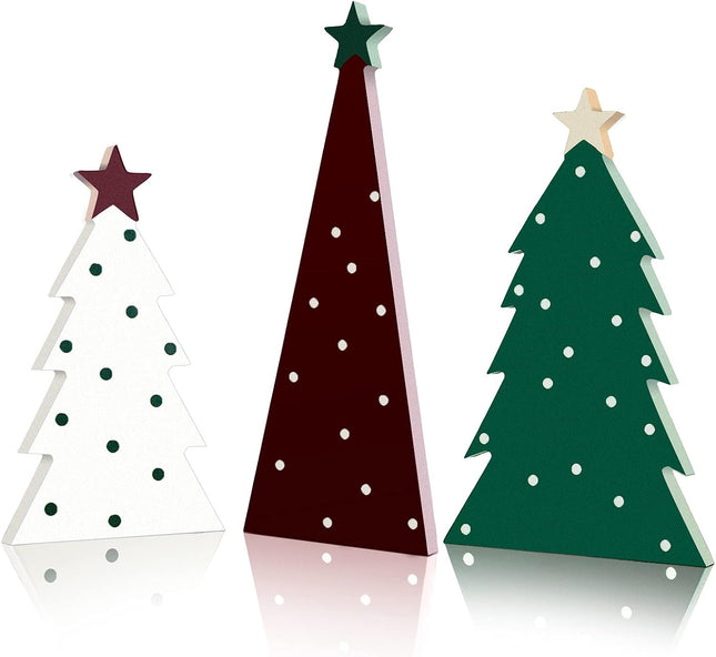3PCS Christmas Tree Tabletop Signs – Wooden Miniature Xmas Home Decor