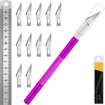 Craft Knife Set – Precision Hobby Knife with 10 Extra #11 Blades & Steel Ruler