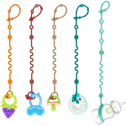 5PCS Baby Toy Straps, Adjustable Stroller Toy Holder & Silicone Tether Clips