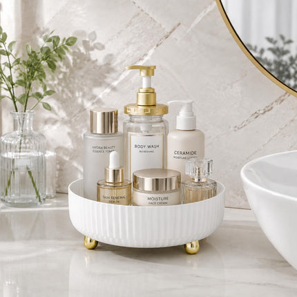 360° Rotating Makeup Perfume Organizer, Ivory White Lazy Susan Skincare Storage Tray