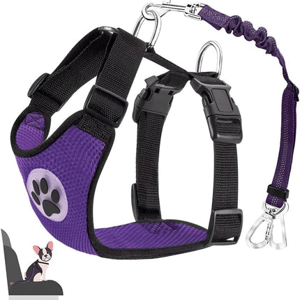 Dog Seat Belt Harness Soft Padded Adjustable Car Safety Vest Purple Medium