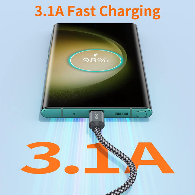2-Pack USB A to USB-C Cable 3A Fast Charging Braided 3.3ft for Phones